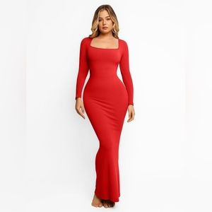 Popilush Built-In Shapewear Long Sleeve Maxi Lounge Dress